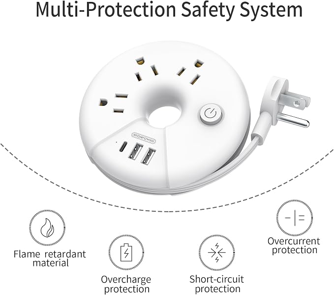 Travel Power Strip, NTONPOWER 3 Outlets 3 USB(1 USB C) Cruise Approved Power Strip, Short Extension Cord 3ft, Travel Essentials for Home, Hotels, Cruise Ship, Vacation, White, i-Donut - Image 7