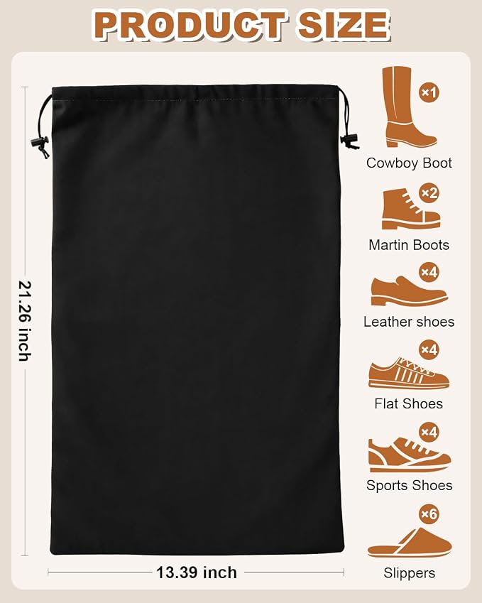 2 Pcs Shoe Bags for Travel, Large Boot Bag, Black Beauty, 21.2x13.3 Inch | Washable & Reusable Travel Shoe Bags, Dustproof Shoe Bags with Drawstring Closure, Suitable for Travel, Home Storage - Image 8