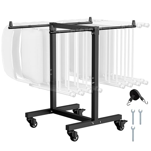 VEVOR Folding Chair Rack, 200 LBS Capacity, T-Shape Chair Cart for 14 Chairs, Heavy-Duty Metal Chair Storage Dolly with Rubber Wheels, Multi-Function Chair Holder for Party Event,Hotel, Matte Black by VEVOR