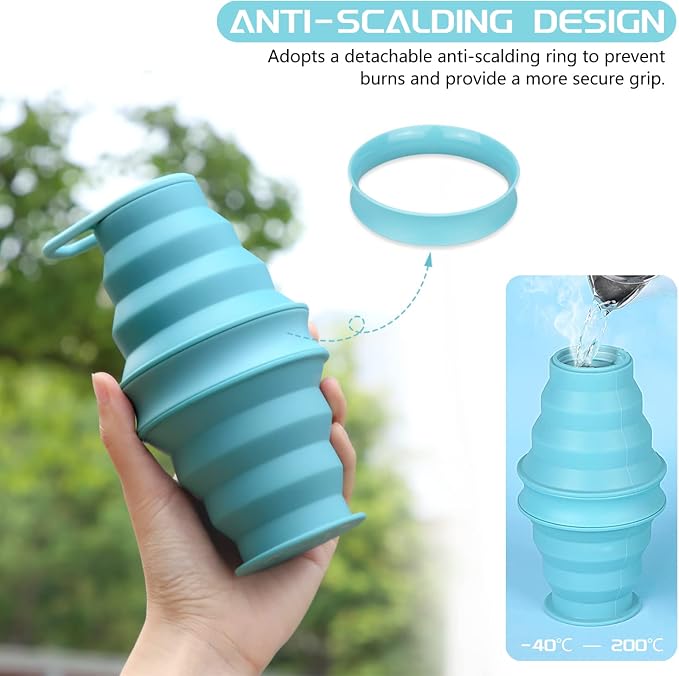 Nefeeko Collapsible Water Bottle, BPA Free Silicone Foldable Water Bottles | 17oz(500ml) Reuseable Water Bottles for Travel Gym Camping Hiking, Portable Leak Proof Sports Water Bottle with Carabiner - Image 4