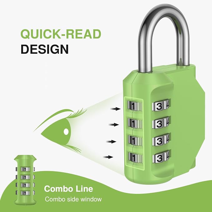 Puroma 1 Combination Lock Locker 4 Digits Combo Padlock Gym Yellow-Green | For School Gate Fence Toolbox Hasp Storage, Outdoor, Resettable, Weatherproof, Side Window, Crack Cut Resist, Hardened Steel - Image 3