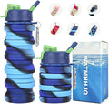 Silicone Collapsible Water Bottles, 16oz 500ml Portable Foldable Expandable Water Bottle Sports Cups, Leak Proof Reusable BPA Free, for Outdoor Activities Travel (Blue-B) by WATMHHJQ