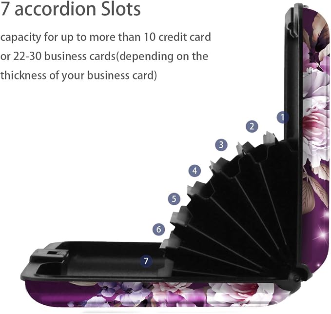 Credit Card Holder for Women,RFID Blocking Slim Hard Mini Flowers Card Case ID Case Travel Wallet Purple - Image 7