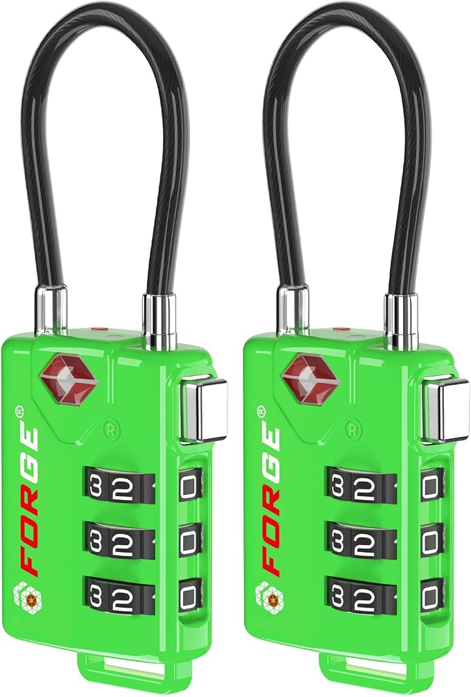 Forge TSA Approved Luggage Locks, Re-settable Combination with Alloy Body(Green 2 Locks) by Forge