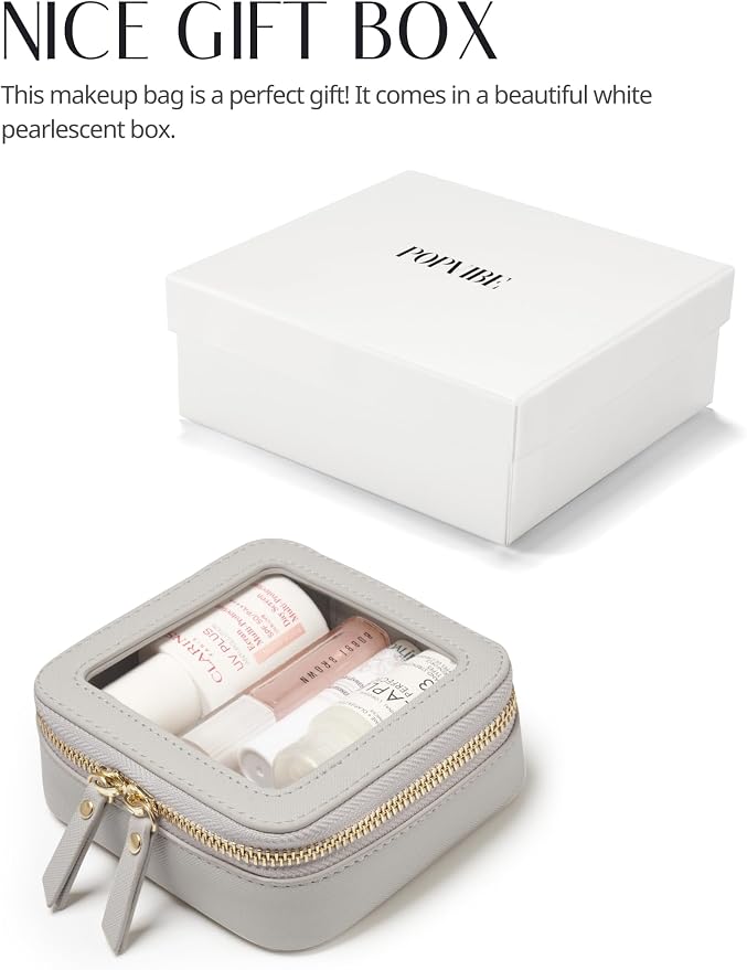 Small Cosmetic Bag for Purse Mini Makeup Bag Cute Clear Make Up Pouch for Travel Tiny Leather White Make Up Organizer Case for Backpack Toiletry Bag Waterproof Square Pouch with Zipper - Image 7