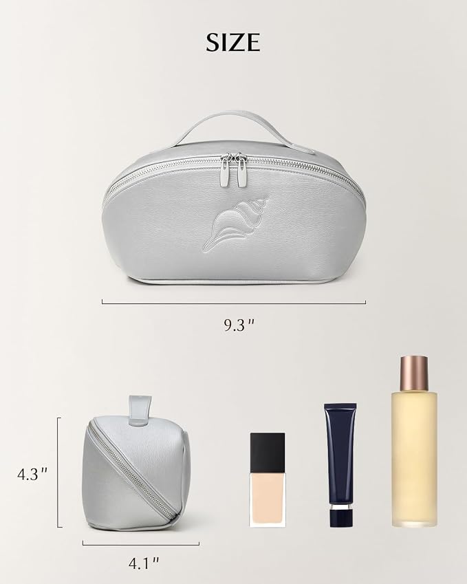 EACHY Travel Makeup Bag for Women, Flat Open Cosmetic Bag, Silver, Medium | Flat-open cosmetic organizer with clear TPU brush pocket and extra storage for makeup, toiletries and travel essentials - Image 6