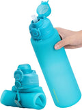 TakeToday Collapsible Water Bottles, Foldable for Travel, 32oz, Blue | Compact Foldable Travel Bottle with Straw, TSA-Approved Leakproof Silicone, BPA-Free for Hiking & Outdoors by TAKETODAY