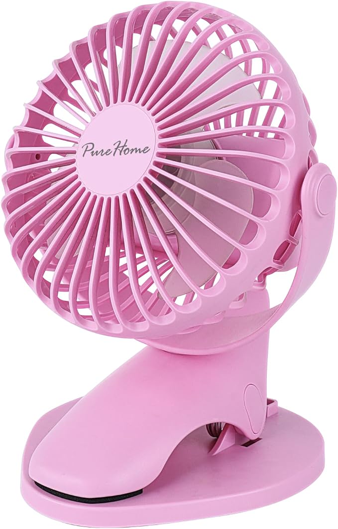 PureHome Portable Clip Fan Battery Operated,3 Speeds USB Rechargeable Mini Table Fan with Strong Airflow,360°Rotation Ultra Quiet Personal Desk Fan for Home Office Bedroom Dorm Stroller Camping- Pink by PureHome