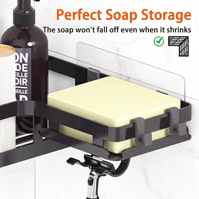 Corner Shower Caddy, 3 Pack Adhesive Shower Organizer Shelves | Rustproof Corner Shower Shelf with Hooks and Toothpaste Holder, No-Drill Adhesive Storage Rack for Bathroom and Kitchen - Image 2