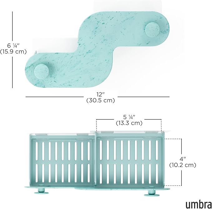 Umbra Nami Shower Caddy, Adhesive No Drill Bathroom, Set of 2, Ocean Blue | Waterproof construction, integrated drainage, rust-free, holds 6 lbs - Image 3