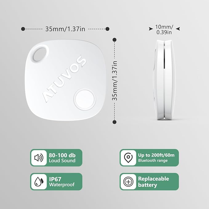 ATUVOS Luggage Tracker, Key Finder, Bluetooth Tracker Pairs with Apple Find My (iOS Only), Item Locator for Bags, Wallets, Keys, Waterproof IP67, Anti-Lost 2 Pack, White - Image 8