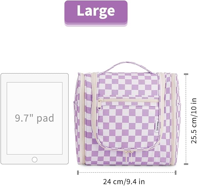 Narwey Checkered Hanging Travel Toiletry Bag for Women, Travel Bag for Toiletries, Makeup Bag Organizer Cosmetic Bags Make Up Bags for Women (Purple Checkerboard) - Image 7