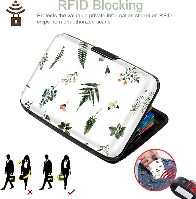 Coco Rossi Credit Card Holder RFID Aluminum Small Mini Wallet Women | Metal Wallet, Business Cards Holder, ID Case, Slim Sleeves, Womens Girls Gift, Carry Wallets for Travel, Green Leaves - Image 5