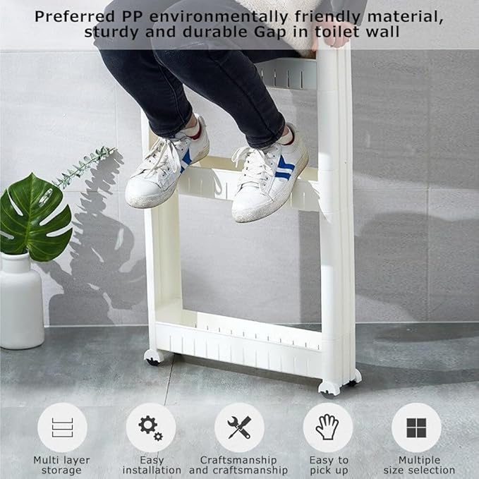 3.54 Slim Storage Cart Durable Bathroom Organizer Slide Out Storage Cart Rolling Utility Cart Slide Out Organizer Narrow Shelf Rack for Kitchen Bathroom Study Office - Image 7