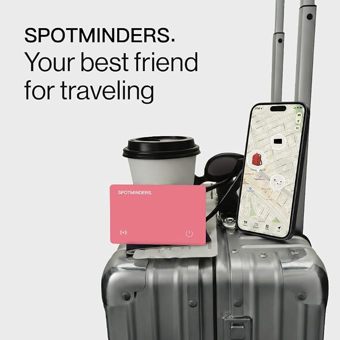SPOTMINDERS Apple MFi Certified Wallet Tracker Card for Travel Gifts for Women - Works with Apple Find My Rechargeable Tracking Card for Wallet Luggage Passport Purse Slim 0.07in IP68 Pink Item Finder - Image 2