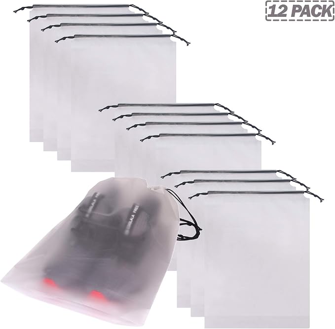 Set of 12 Portable Translucent Shoe Bags for Travel Large Clear Shoes Pouch Storage Organizer with Drawstring for Men and Women - Image 9