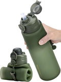 TakeToday Collapsible Water Bottles, Foldable for Travel, 32oz, Green | Compact Foldable Travel Bottle with Straw, TSA-Approved Leakproof Silicone, BPA-Free for Hiking & Outdoors by TAKETODAY