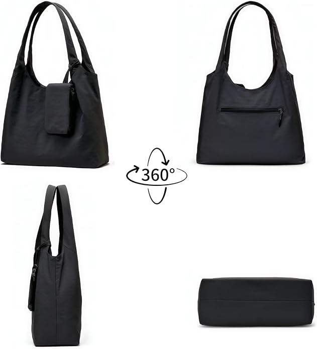 Women's Nylon Tote Bag with Zipper for Work - Medium Lightweight Soft Slouchy Hobo Bag for Women,Shoulder Handbag & Purse - Image 7