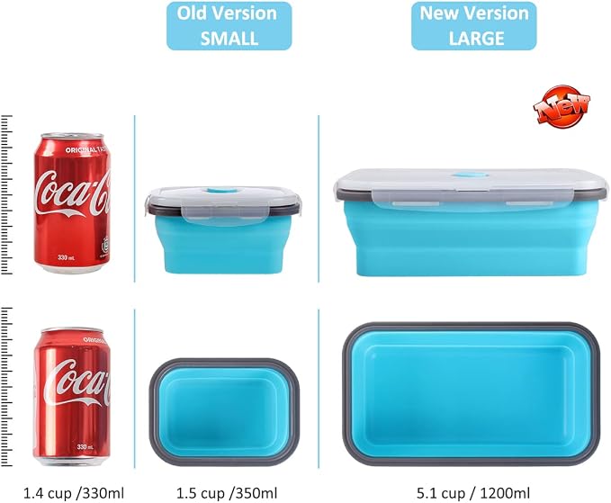 Collapsible Food Storage Containers with Airtight Lid & Air Vent, 40.5 oz, Kitchen Stacking Silicone Collapsible Meal Prep Container Set for Leftover, Microwave Freezer Dishwasher Safe, Blue, Set of 4 - Image 3