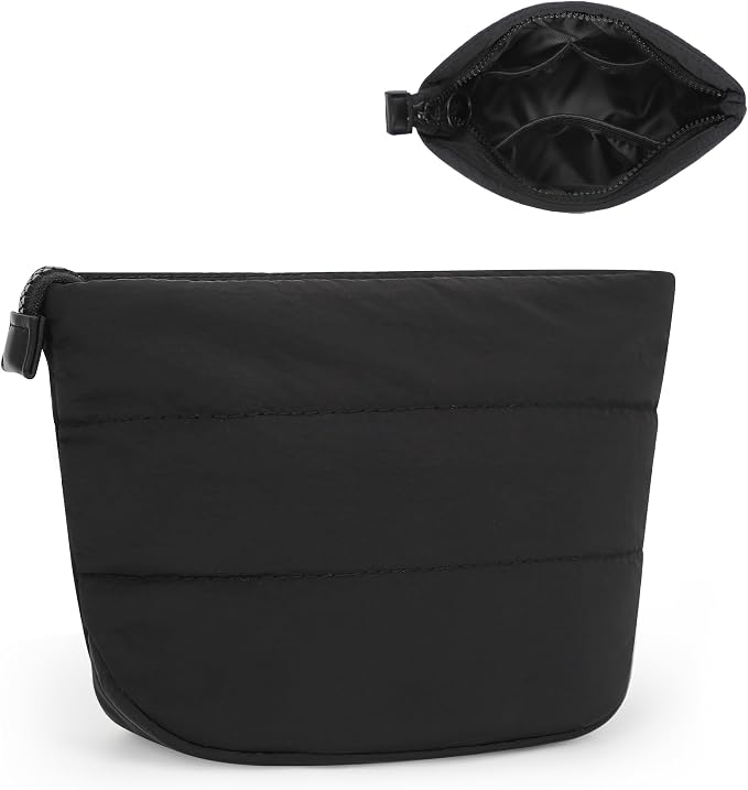 Relavel Mini Makeup Bag, Cute Toiletry Bag Organizer, Black | Smaller Cosmetic Pouch for Women, Portable Traveling Car Bag for Essentials with Compartment by Relavel