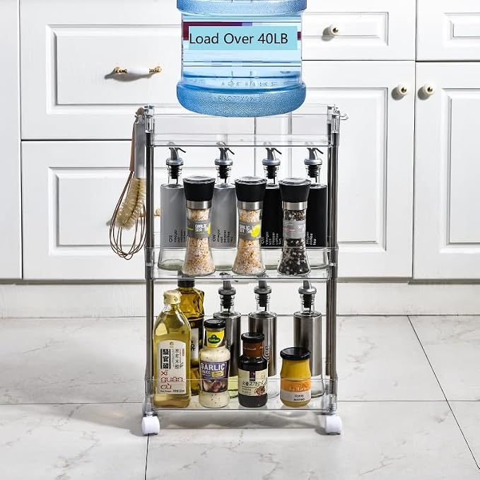 Chris.W Slim Storage Cart 3 Tier with Wheels, Clear Bathroom Cart Organizer, Mobile Shelving Unit Rolling Utility Cart, Slide Out Organizer for Kitchen, Bathroom, Laundry, Narrow Places, Office - 8" W - Image 6