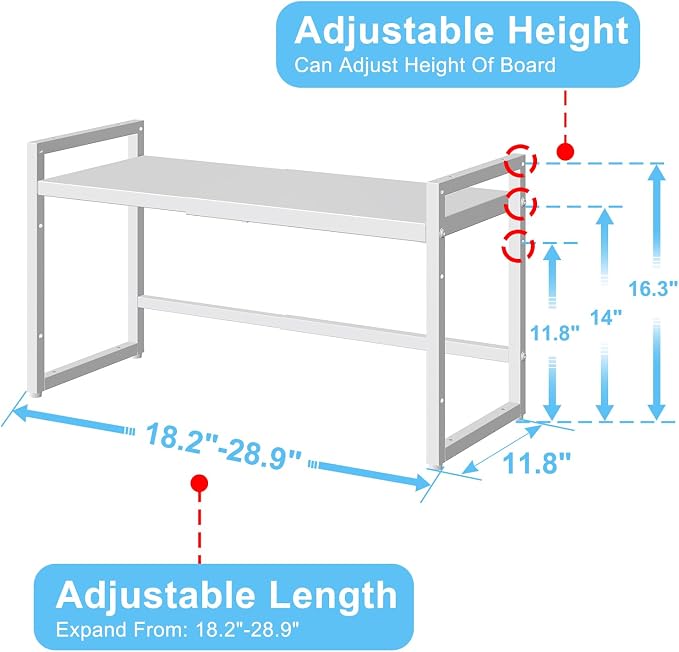 Expandable Kitchen Storage Shelves,110LBS Heavy Duty Metal Shelving Units and Storage For Small Appliance, Adjustable Stackble Storage Shelf Organizer For Kitchen Cabinet Pantry Warehouse Garage,White - Image 2