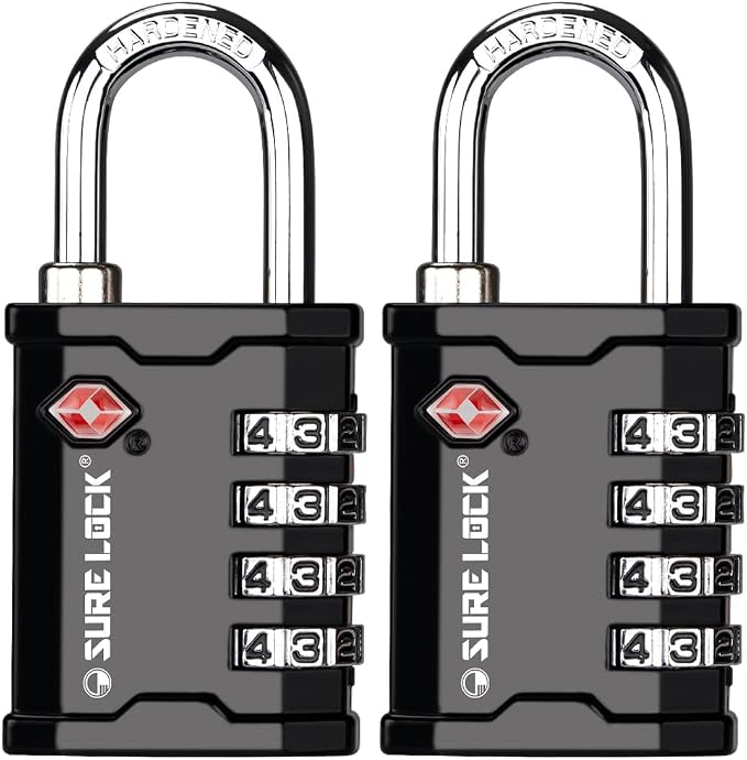 SURE LOCK TSA Accepted 4 Dig Heavy Duty Big Combination Luggage Padlock All Metal Travel Lock for Equipment Hard Case Luggage Gun Case Gym Locker Pelican Vault Lock(2, Black) by Hopeyoucanstaysafe