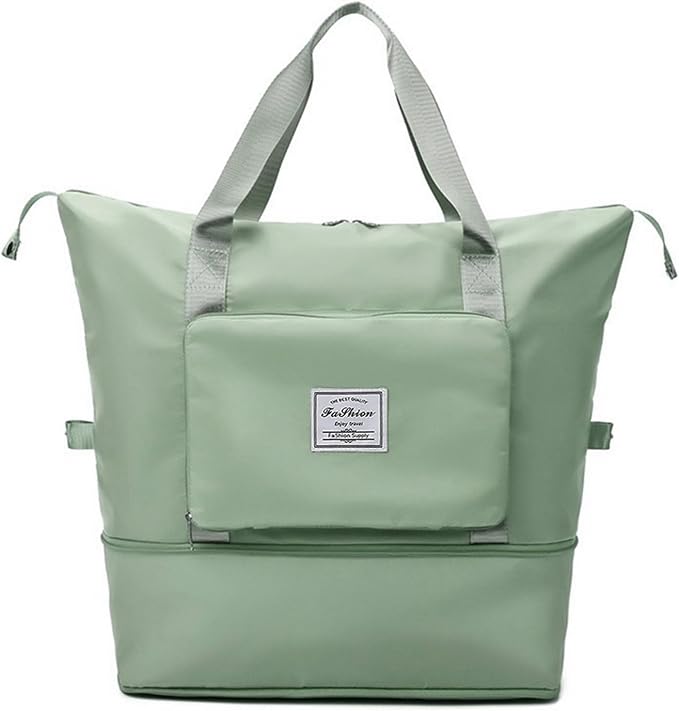 Large Capacity Travel Bag, Foldable Travel Bag, Expandable Duffel Bag, Collapsible Waterproof Large Capacity Handbag, Overnight Bags for Women and Man(Light Green+Toiletry Bag) - Image 9