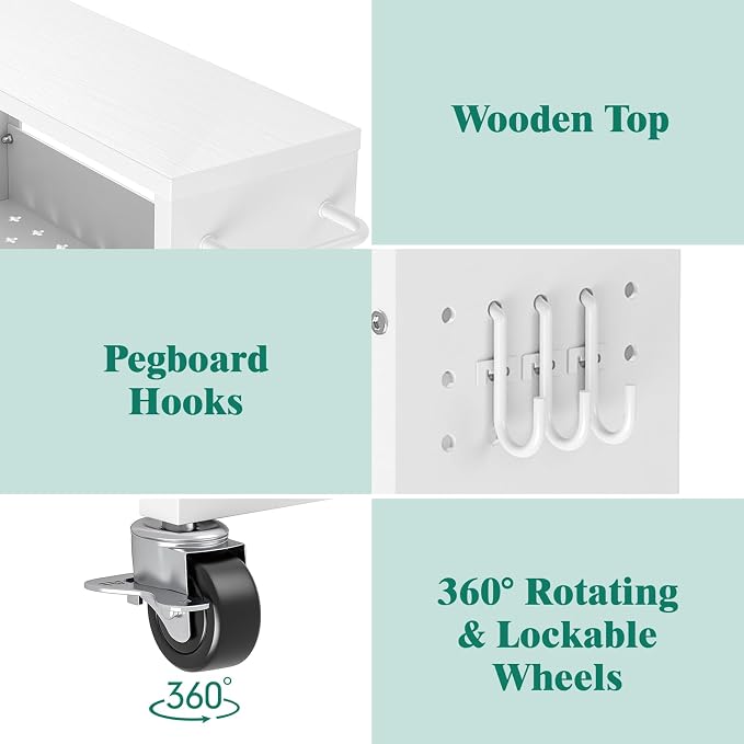 XYZLVSI Slim Storage Cart, Narrow Kitchen Rolling Cart for Small Spaces | 5.9" W skinny storage cart, 12.4" bottom metal utility cart with 360° swivel wheels for bathroom/laundry, slim shelf, white - Image 5