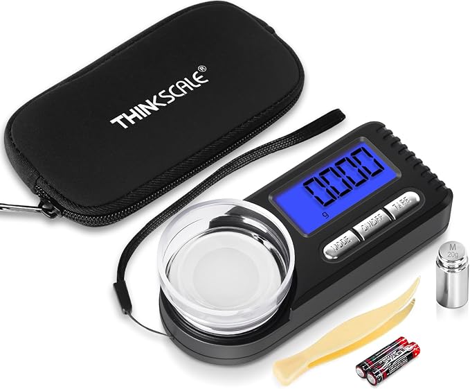 THINKSCALE Mini Milligram Scale 50g/0.001g – Powder Medicine, Jewelry | Palm-Sized & Ultra-Compact, Backlit LCD, Tare & Auto-Off, 6 Units, Protective Case, 20g Cal Weight & Batteries Included by THINKSCALE