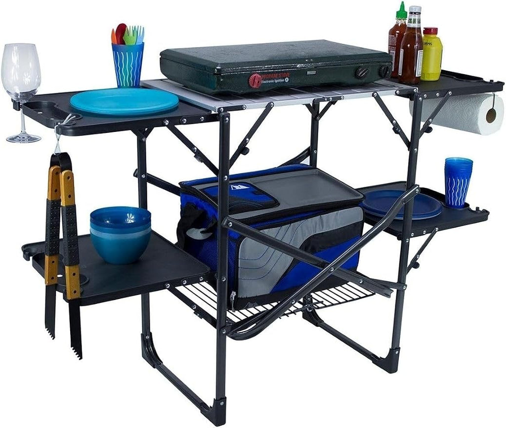 GCI OUTDOOR Slim-Fold Cook Station | Portable Folding Kitchen Table with a Heat Resistant Tabletop, 4 Side Tables & Storage Rack, Perfect for Picnics & Camping Trips - Image 7