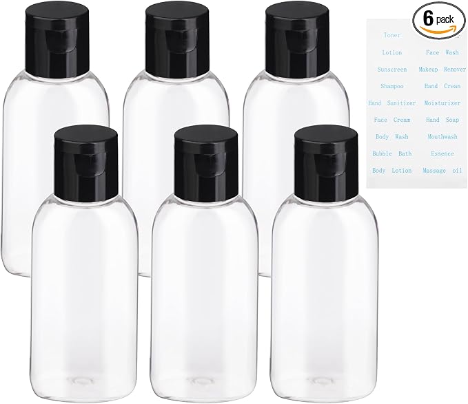 Travel Bottles for Toiletries TSA Approved 6Pack 1.69oz Leak Proof | Small Plastic Squeeze Bottle Refillable Empty Mini Travel Size Bottles Containers with Labels for Shampoo Conditioner Lotion by Gungtien