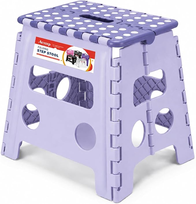 Foldable Step Stool for Adults 13 Inch, 300 lbs, Purple | Lightweight Stepping Stool with Handle and Non-Slip Surface, for Reaching Kitchen Cabinets, Bathroom Shelves and Closets by ACSTEP