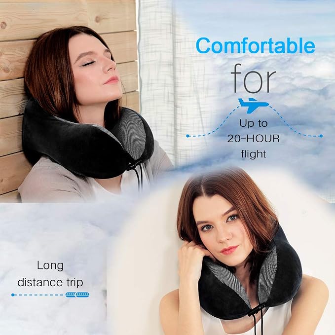 TALLGO Travel Pillow, Best Memory Foam Neck Pillow Head Support Soft Pillow for Sleeping Rest, Airplane Car & Home Use (Black) - Image 2