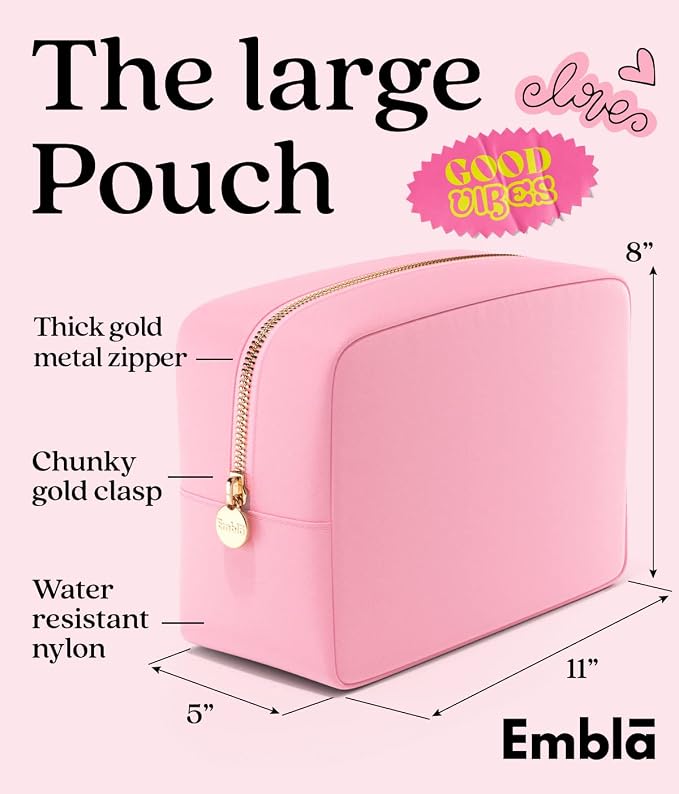 Embla Large Makeup Bag and Waterproof Nylon Travel Toiletry Bag, Large Capacity Cosmetic Zipper Pouch, Light Pink - Image 2