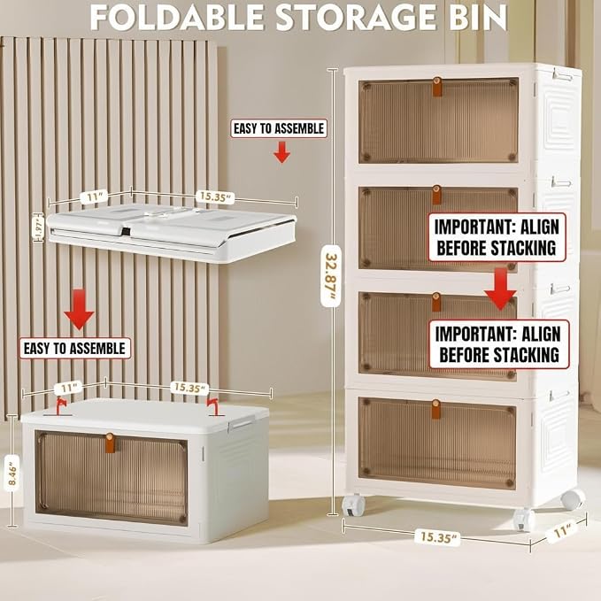 YFXCVSL 4 Tier Plastic Storage Bins with Lid 23QT, Stackable Storage Bins | Plastic Storage Bins with Wheels, Folding Storage Boxes, Organizers and Storage for Living Room,Office,Dorm - Image 7