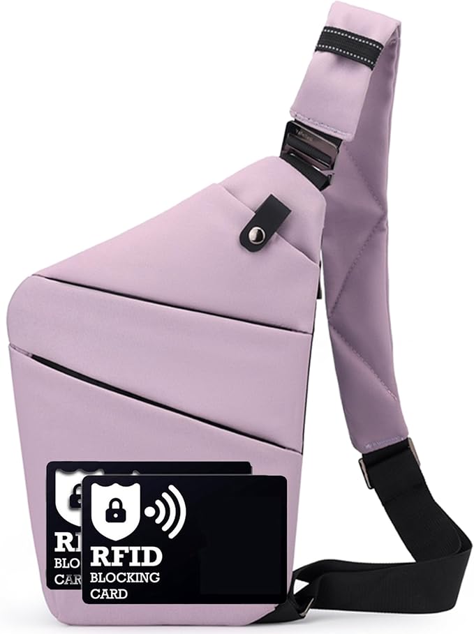 Anti Theft Crossbody Bags for Women Men, Multi-Pocket Shoulder Bag, Slim Sling Purse with 2 RFID Blocking Card (Right Shoulder-Purple) by Ibalulu