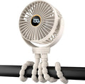 Portable Stroller Mini Fan, Small Rechargeable Personal Fan, Travel Essentials for Baby, Wagon, Car Seat, Treadmill, Battery Powered Biking Gear Accessories, 360° Rotation, 3-Speed, Display, Beige by Buywoo