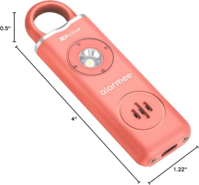 3DActive Alarmee Personal Safety Alarm for Women Kids Teens & Seniors 130dB Loud Emergency Alarm Rechargeable Self Defense Device with LED Light Portable Keychain for Travel & Night Safety - Coral - Image 4