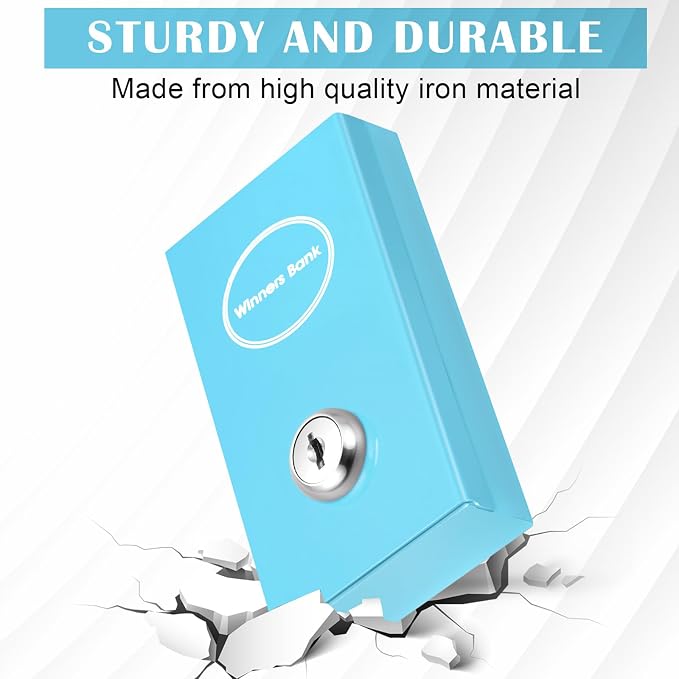 Reallnaive 1 Pack Metal Box for Gamblers Pocket Sized Winner Bank Casino Cash Box with 2 Keys Portable Casino Money Safe strongbox for Cash Saving Go Home Money Gifts(Blue,Classic) - Image 4