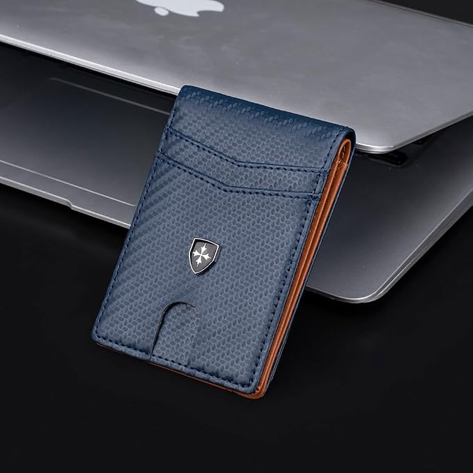 Slim RFID-Blocking PU Leather Bifold Wallet for Men & Women, Minimalist Card Holder with ID Window & Cash Pocket (Lake Blue) - Image 4