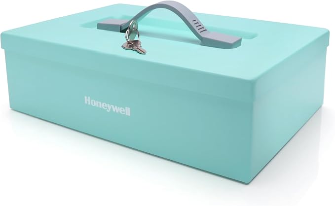 Honeywell Safes & Door Locks - Small Safe Box for Home - Fire Resistant Documents Lock Box with Keys - Steel Security with Key Lock for Personal Items, Jewelry, Money - 0.17 Cubic Feet - Teal - 6124TL by HoneywellSafesDoorLocks