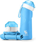 Quanture Collapsible Water Bottle 24oz (700mL), Foldable Silicone Travel Water Bottle, Leakproof & BPA-Free, with Wide Mouth & Carry Strap for Hiking, Camping, Outdoor, Blue by QUNATURE