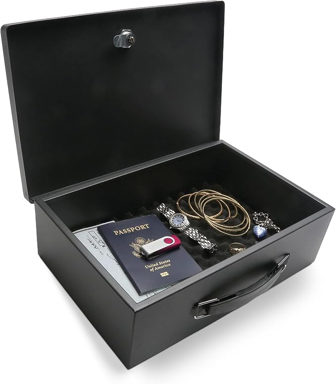 Honeywell Safes & Door Locks - Small Safe Box for Home - Fire Resistant Documents Lock Box with Keys - Steel Security with Key Lock for Personal Items, Jewelry, Money - 0.17 Cubic Feet - Black - 6104 by HoneywellSafesDoorLocks