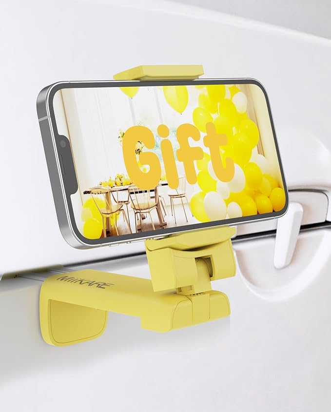 MiiKARE Airplane Phone Holder Mount, Plane Travel Essentials, Yellow | Universal Hands-free Phone Holer with 360° Rotation for Flying, Accessory Travel Must Haves Phone Stand for Desk, Tray Table by MiiKARE
