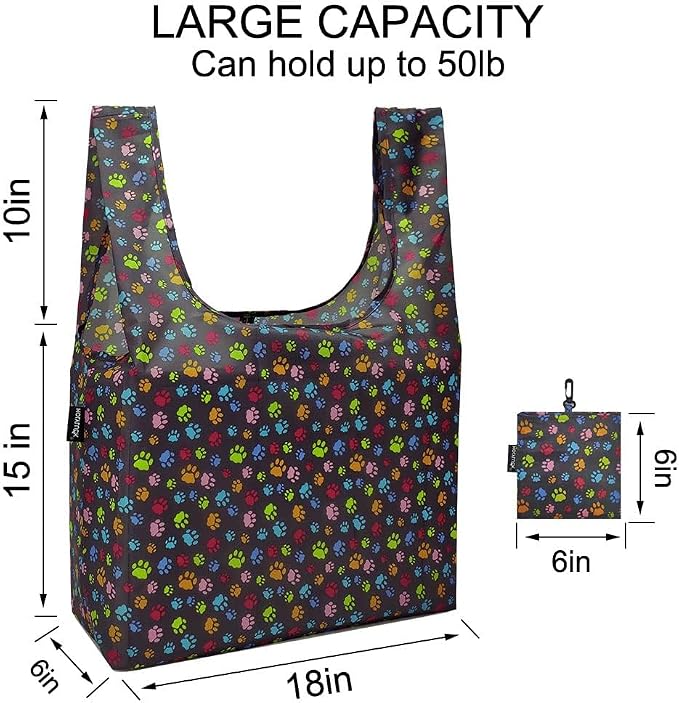 HOLYLUCK Reusable Grocery Bags,Heavy Duty Foldable Shopping Tote Bag (Extra Large, 3 Large Dog Paw Prints) - Image 3