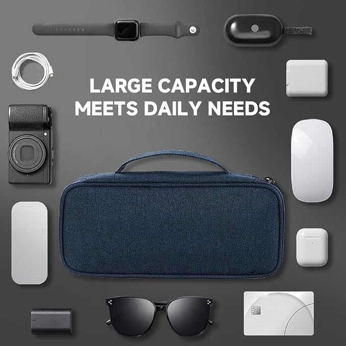 Teskyer Tech Organizer Pouch with Handle, Navy Blue | Water-Resistant Fabric, Adjustable Dividers, Multiple Compartments, Protective Lining, Travel and Office Use - Image 7