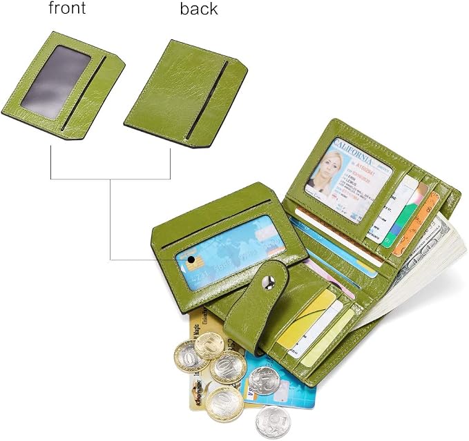 BOSTANTEN Leather Womens Wallet Small RFID Blocking Credit Card Holder | Removable ID Window, Zipper Coin Pocket, Bifold, Minimalist, Fits Small Purses, Daily Use, Ladies Gifts, Green - Image 2