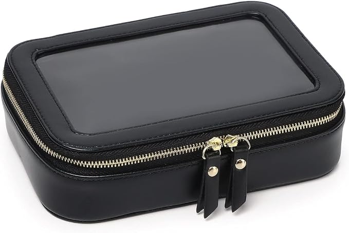 Pinkmik Clear Makeup Bag Transparent Travel Case for Cosmetics and Toiletries Women's Clear Car Bag with Zipper (Black, Small) by Pinkmik