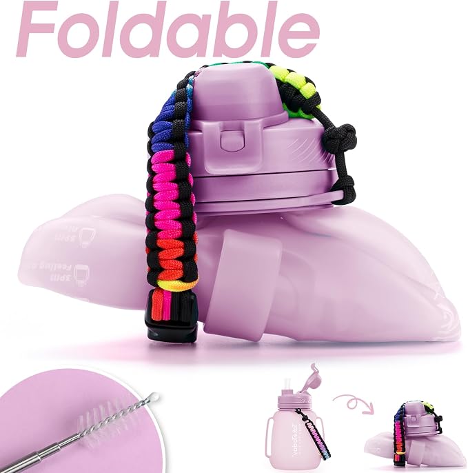 TakeToday Collapsible Water Bottles for Outdoor, 40oz, Purple | Time Marker, BPA-Free Silicone, Folds for Travel, Paracord Handle for Hiking, Gym, Camping, Leakproof - Image 2